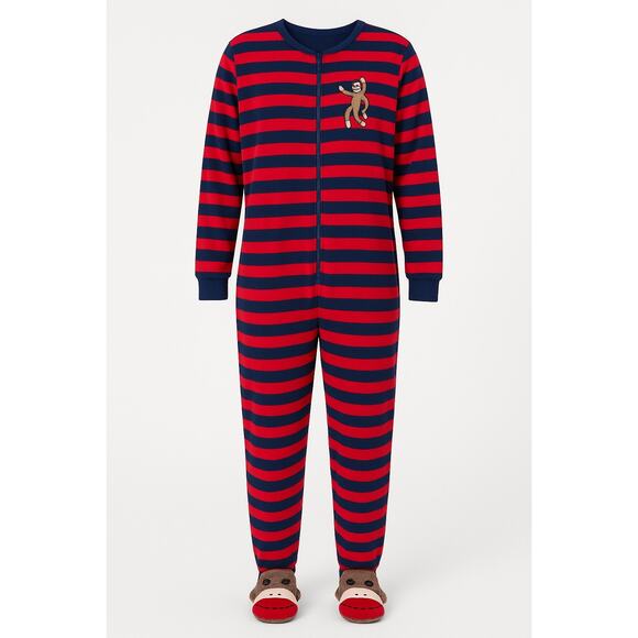 Nick & Nora Sock Monkey Footed Onesie – Red/Blue Stripes – XX-Large - Picture 1 of 7